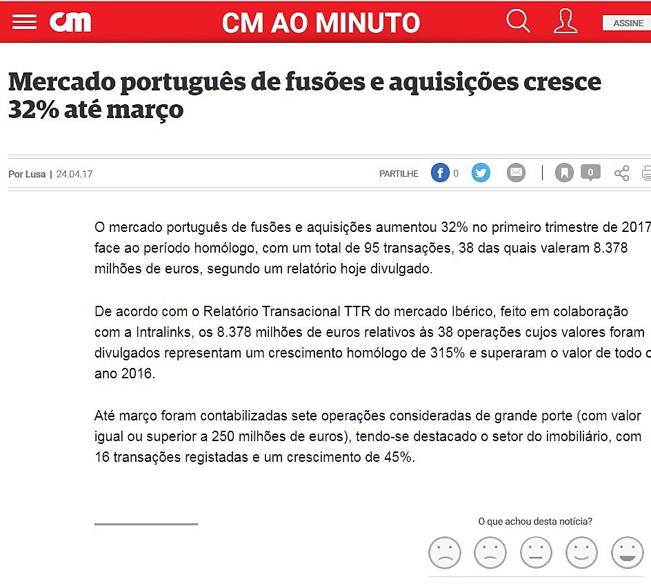 Mercado portugus de fuses e aquisies cresce 32% at maro